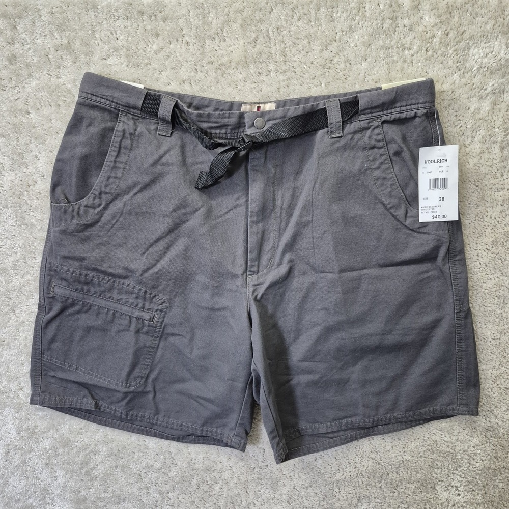 Woolrich Mens Little Fork Shorts Actual 37 Gray Belted Cotton Outdoor Pockets - Picture 1 of 13